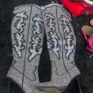 INC International Concepts Black and Silver Over the Knee Boots